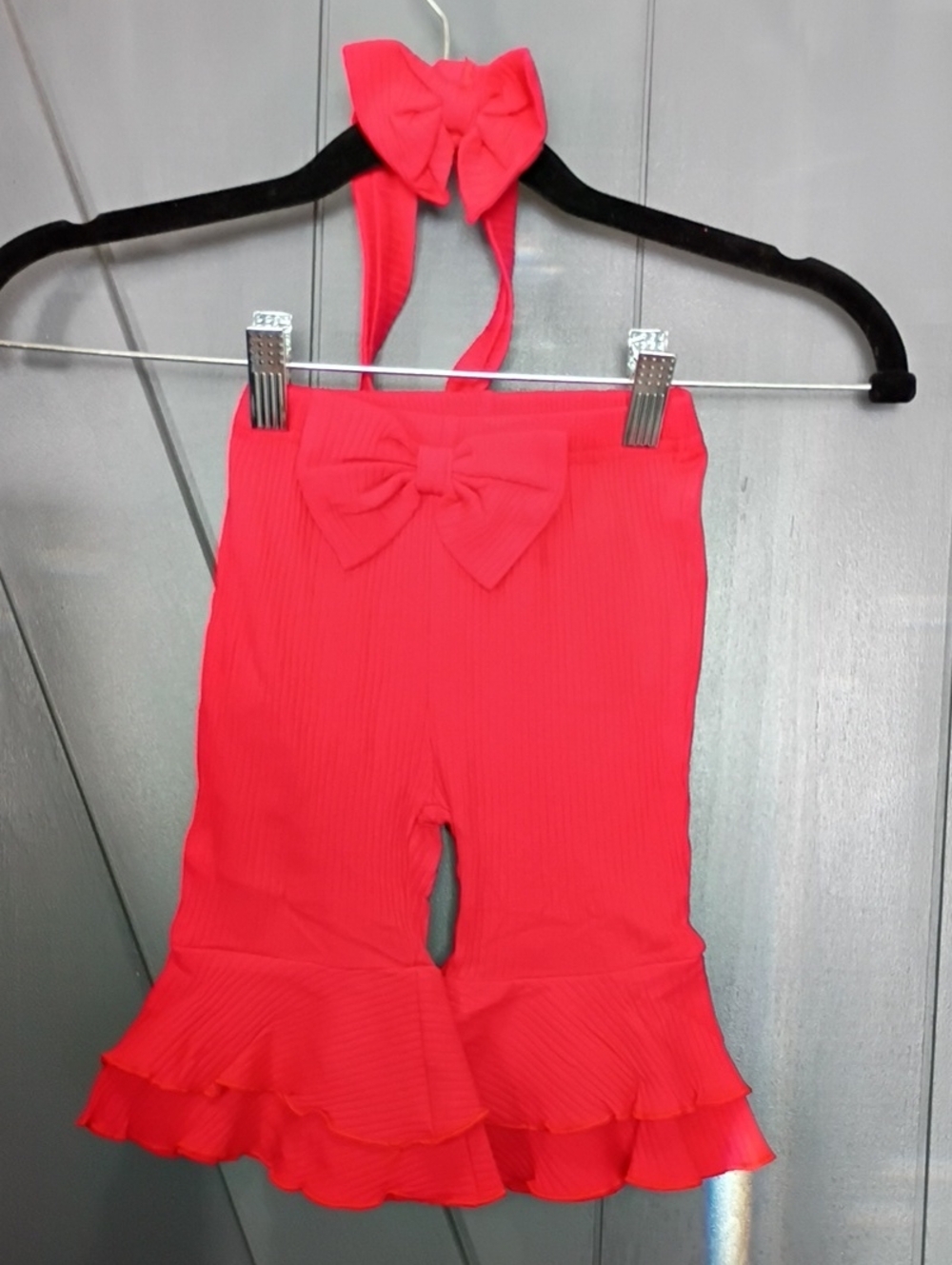 Girls Coral Ruffle Flare Pants with Bow - New